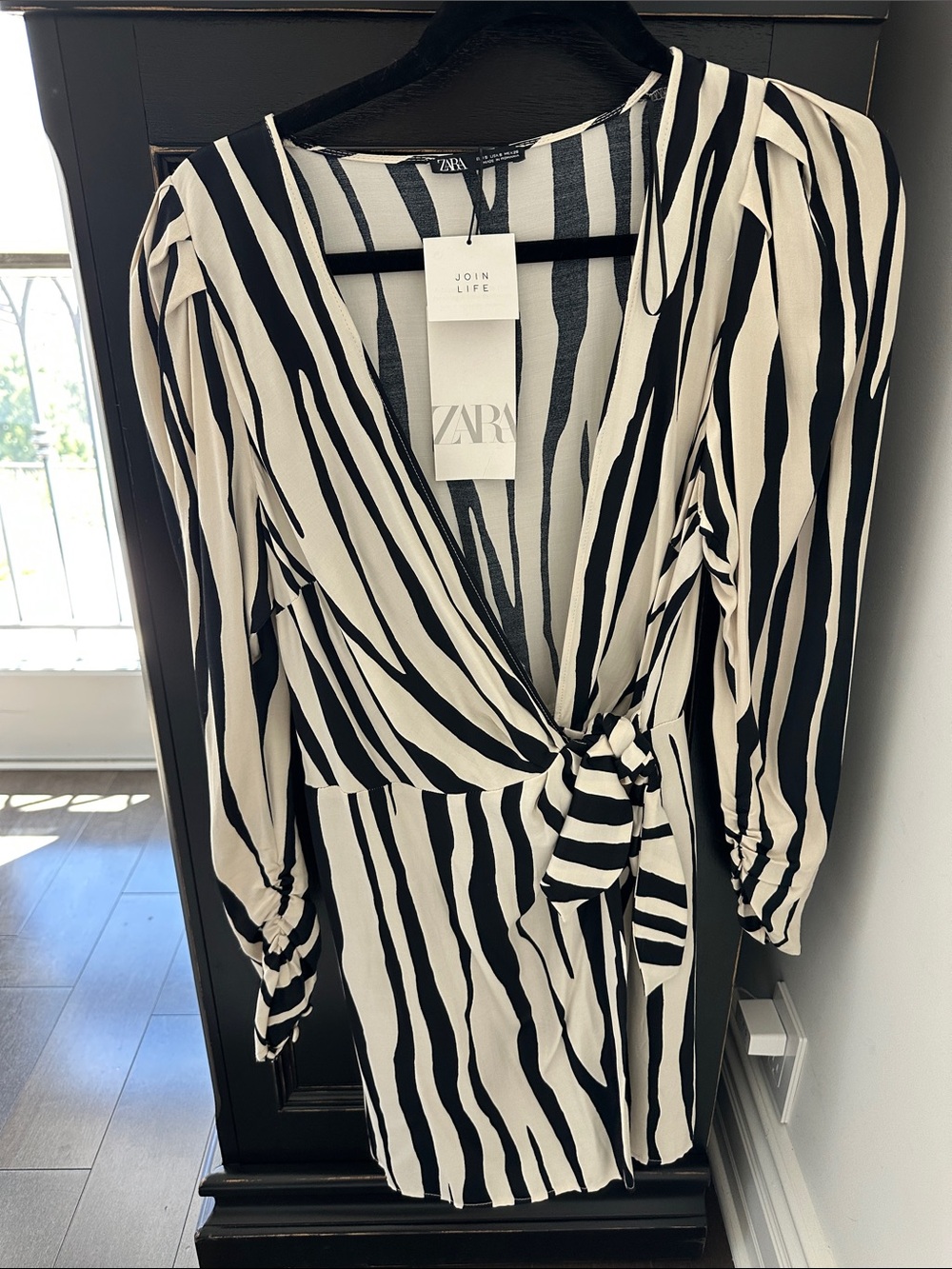 ZARA Black and White Striped Wrap Mini Dress